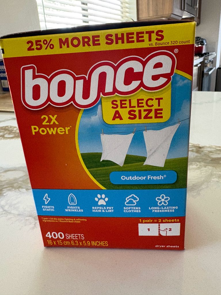 アメリカのコストコで購入したBounceの乾燥機用柔軟剤シート